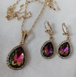 Rainbow cz gold plated jewelry set